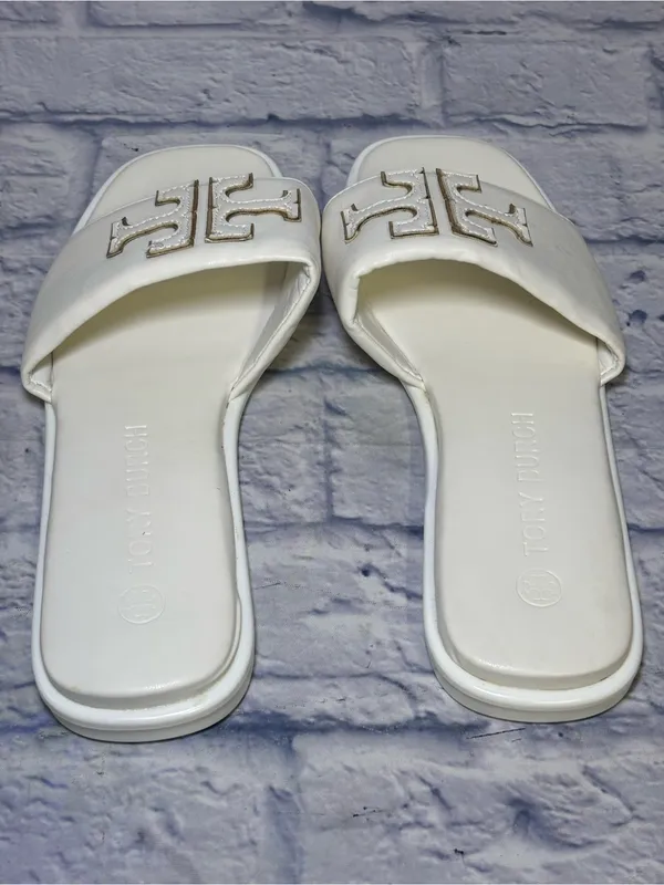 TORY BURCH Double T Sport Leather Slide Sandal Perfect White Size 9.5 (40) - Image 7