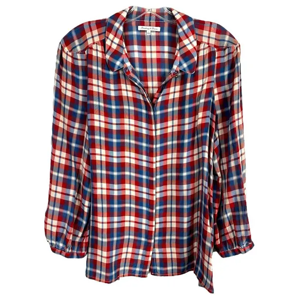 Madewell Broadway & Broome Size Large Top Pemberley Blouse‎ Silk Plaid 1236 - Image 2