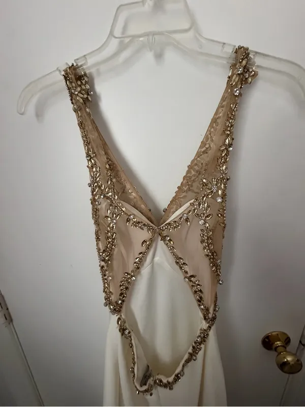 Faviana Ivory Gown with Gold Beaded Bodice - Image 4