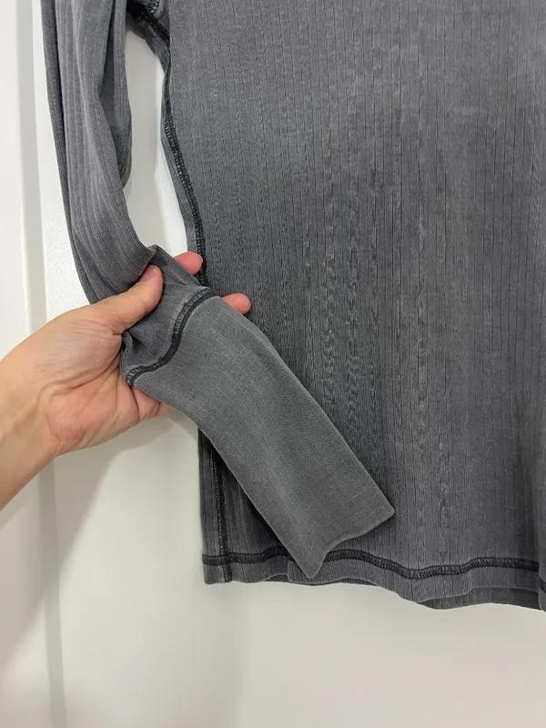 Free People XS Grey Ribbed Mock-Neck Long-Sleeve Top - Image 2