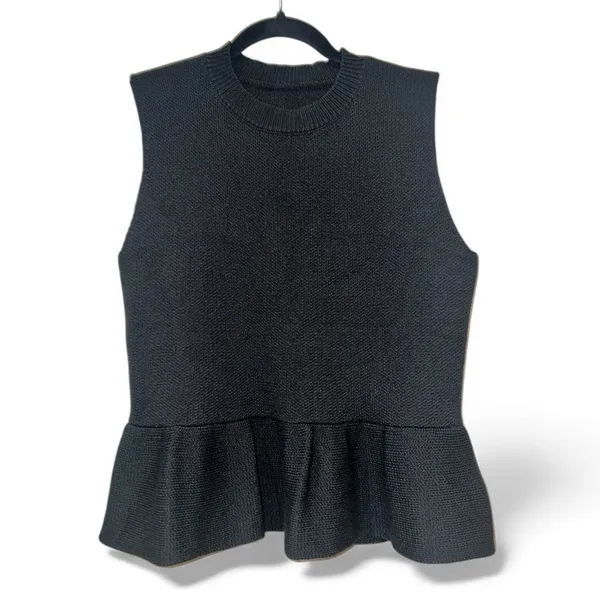 COMMENSE Sleeveless Ruffle Hem Sweater Vest COLOR - Black Sold out online NWT - Image 2