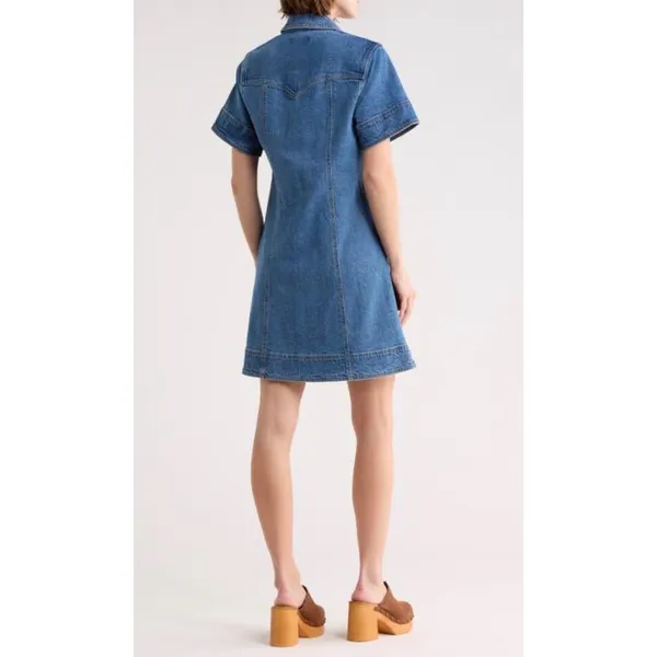 Habitual Blue Denim Mini Shirt Dress‎ Short Sleeve Button Front XL - Image 3