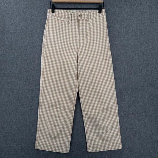 Madewell Slim Emmett Wide-Leg Crop Pants 26 Tan White Gingham Check Cottagecore - Image 2