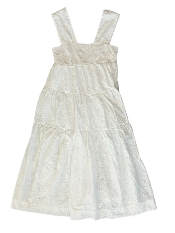 By Anthropologie Women’s Square Neck Eyelet White Lace Tiered Midi Dress Sz XXS - Image 2