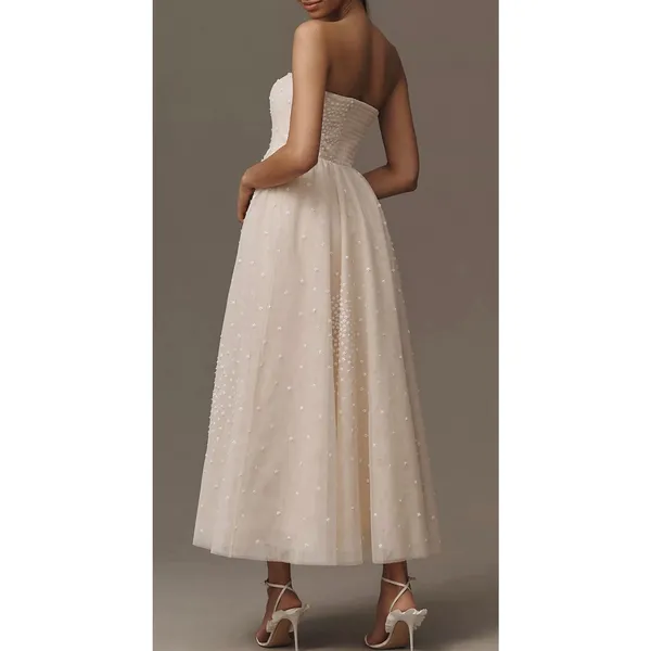 BHLDN Anthropologie Strapless Embellished Floral Fit & Flare Midi Dress Blush M - Image 2