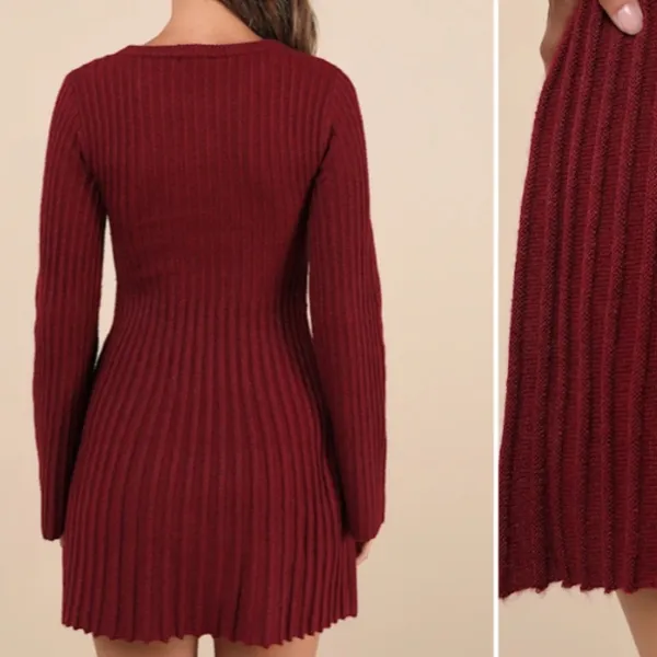 LULU's Chic Sexy Casual Ribbed Stretch Long Sleeve Warm Cozy Sweater Skate Dress - Image 3