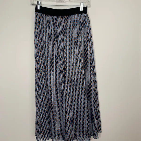 Maje Blue Jela Pleated Print Elastic-Waist High-Low Skirt Womens Size 36 - Image 3