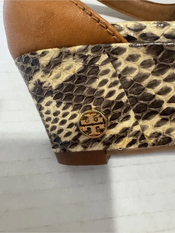 Tory Burch Kitten Heel Snake Print Wedge Sandals Womens 6 Summer Casual Leather - Image 6