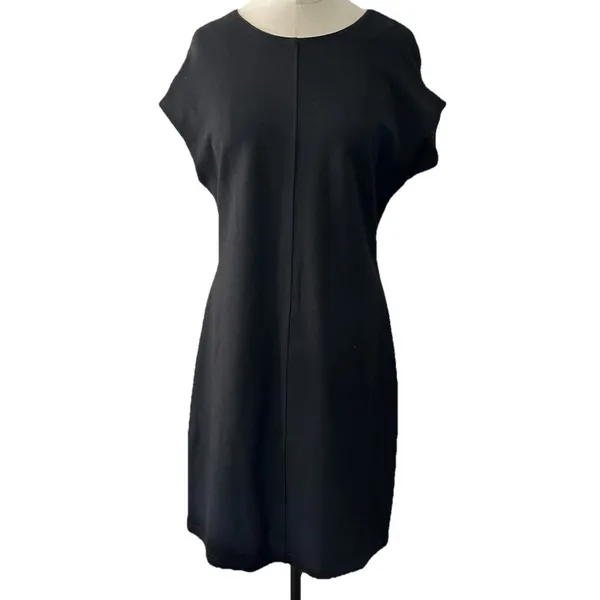 NWT Maeve by Anthropologie Black Cap-Sleeve Seamed Shift Mini Dress Size Medium - Image 3