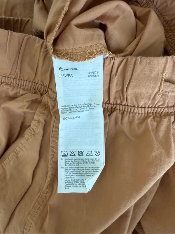 Rip Curl South Bay Cargo Pants Cotton Poplin Drawstring Utility Tan L - Image 6