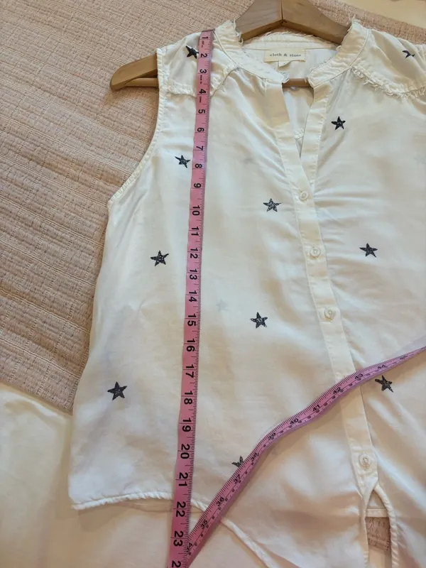 Cloth‎ & Stone Sleeveless White Star-Print Tie-Front Top size M - Image 5