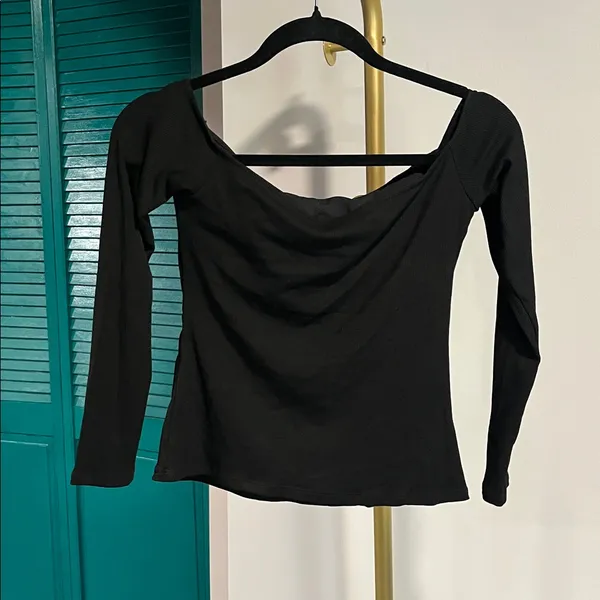 Halara Ribbed Knit Off-Shoulder Long Sleeve 2-in-1 Casual Top NWOT - small - Image 8