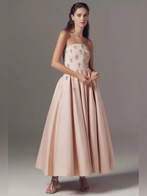 MAC DUGGAL Pink Size 8 Strapless Crystal Embellished Satin A-Line Dress Gown - Image 4