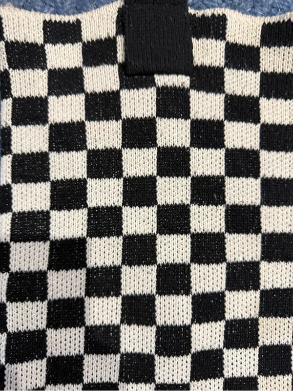 Black & White Checkerboard Knit Tote Bag - Stylish Everyday Carry - Image 4