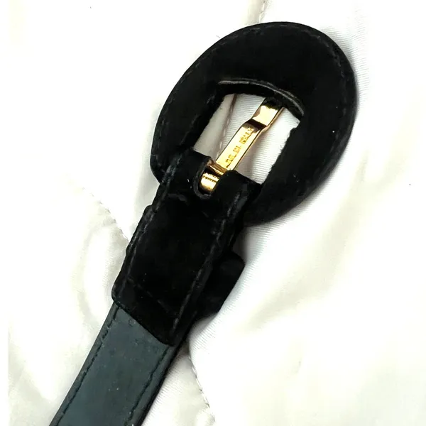 XS Vintage Salvatore Ferragamo Vara buckle belt suede leather black gold logo - Image 9