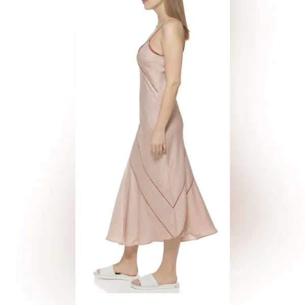 NWT $129 DKNY Dress Satin Mini Grid Print Adjustable Straps V Neck Women Medium - Image 3