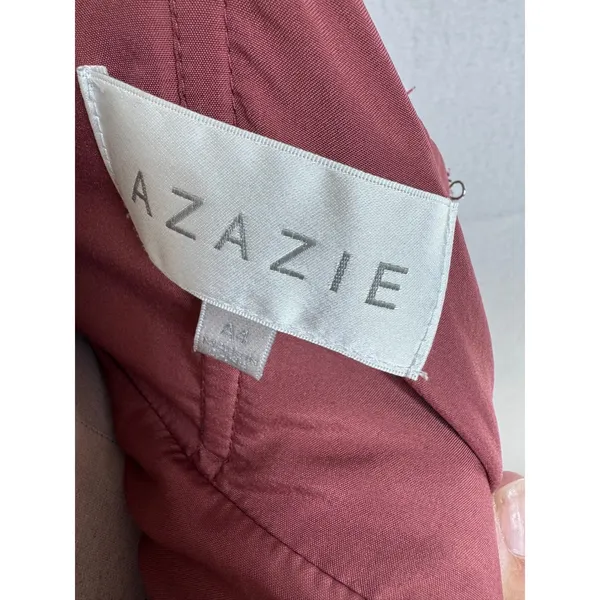 Azazie Maxi Dress A-Line Lace Cutout Women's 4 Plum Chiffon Spaghetti Strap Gown - Image 3