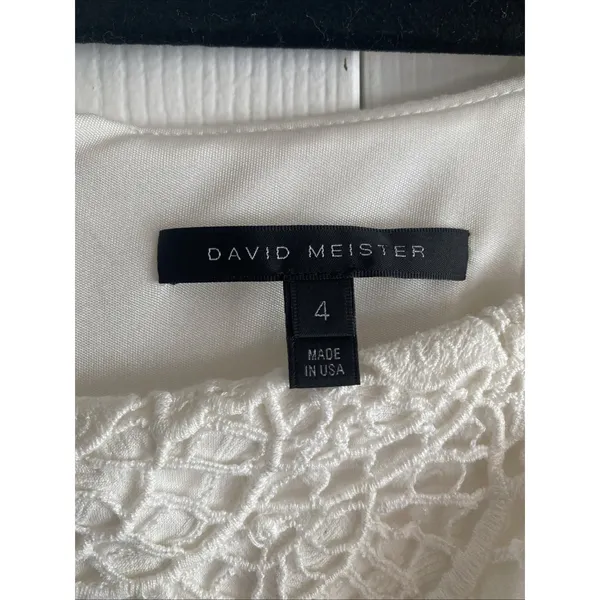 David Meister Crochet Lace Jacquard Sheath Dress Womens Size 4 White Bridal - Image 4