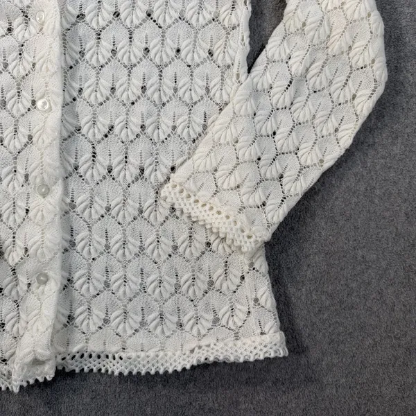 Vintage Americana Knitting Mills Open Knit Cardigan Sweater Women's 38 Ivory - Image 2