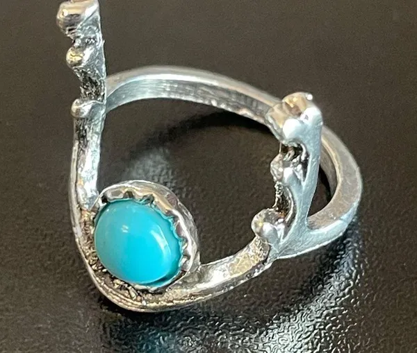 Turquoise stone silver antler ring size 5.5 - Image 3