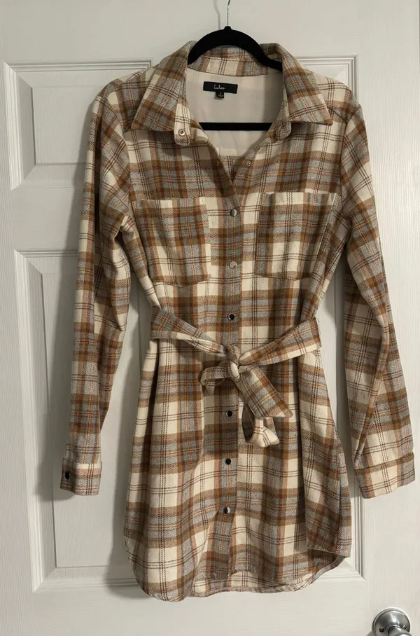 Lulus Plaid Behavior Ivory and Brown Plaid Long Sleeve Mini Dress - Image 5