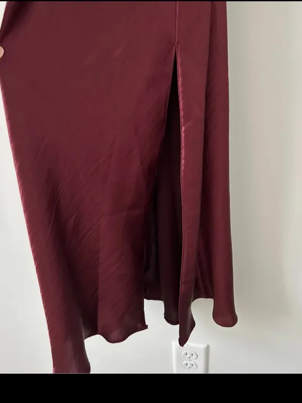 ASOS Design Cami Maxi Slip Dress in High Shine Satin lace up back Burgundy 10 - Image 4