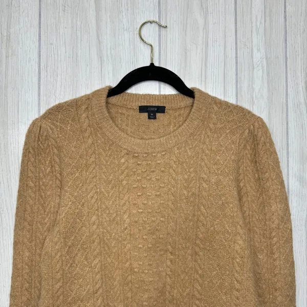 J. Crew Stretch Wool Cable Knit Crewneck Sweater Camel size M Medium BB408 - Image 5
