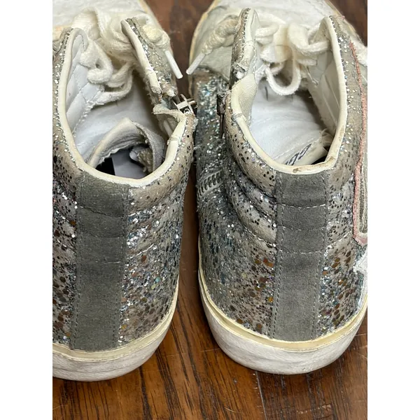 Golden Goose Slide High Top Sneakers 37 Silver Glitter Star GGDB - Image 14