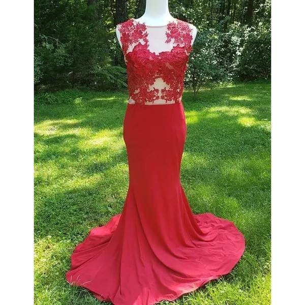 CQ by CQ size medium M Red Mermaid Prom Dress Lace Mesh floral bodice - Image 11