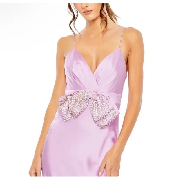 NWT Mac Duggal Lilac Satin Crystal Bow Gown 💜✨⁠ - Image 2