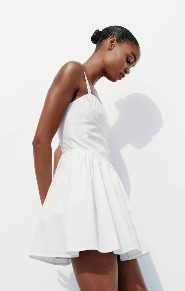 ZARA dress mini white cotton skirt voluminous corset boho summer vacation - Image 8