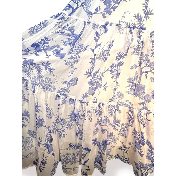 Lulus Float To‎ You White Blue Floral Halter Tiered Midi Dress Small Romantic - Image 10