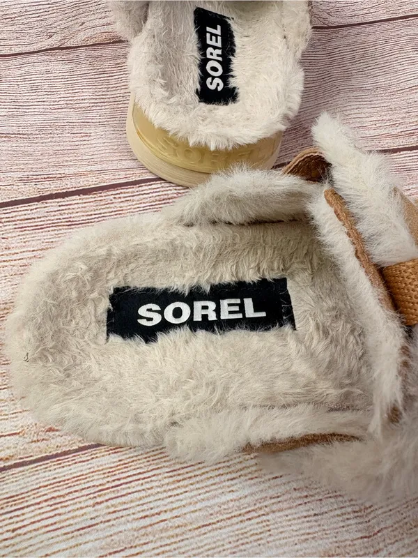 Sorel Sz 7M Tan/Beige Viibe Clog Suede Cozy Slip On Platform Mules - Image 5