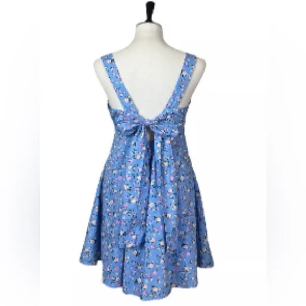 NWT Altar’d State Square Neck Tie Back Blue Pink Floral Dress, Medium - Image 2
