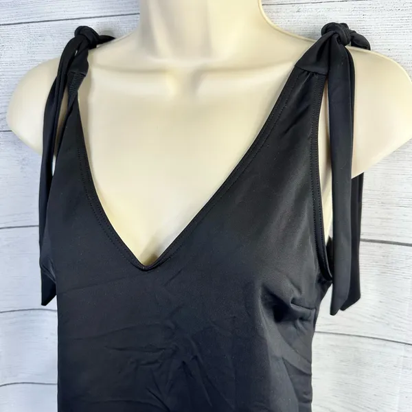 ASOS Black Back Plunge Shoulder Tie One Piece Swimsuit Sz 8 Bathing Suit Resort - Image 4