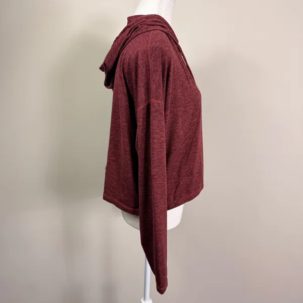 Athleta Uptempo Burgundy Heather Space Dye Cropped Active Hoodie Size Small - Image 3