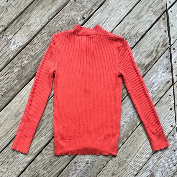 Lauren Ralph Lauren Women's Orange Ribbed Knit Snap Front Sweater Size M - Image 2