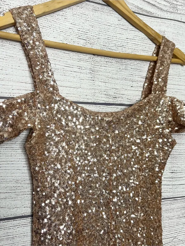 Couture Gold Sequin Sparkling Off Shoulder Formal Evening Gown Size Small Tall - Image 3