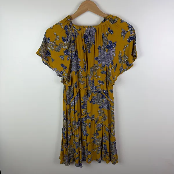By Anthropologie Robin Tiered Mini Dress Small Yellow Floral Paisley Boho‎ Flowy - Image 4