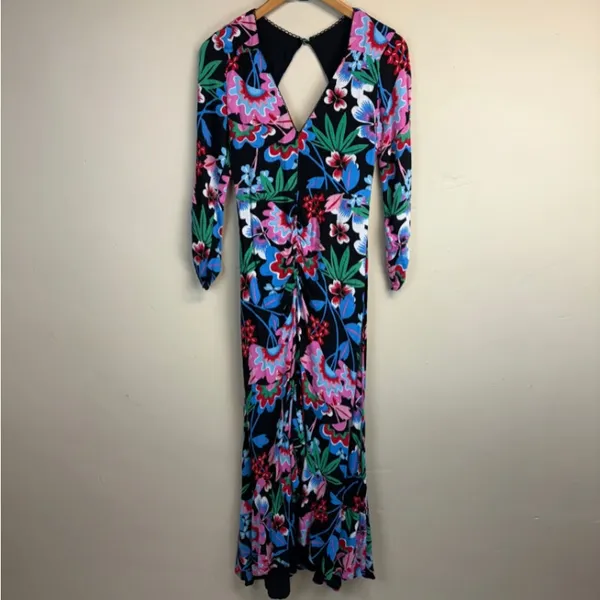 Anthropologie Maeve Ruched V-Neck Floral Midi/Maxi Dress Size 4 - Image 2
