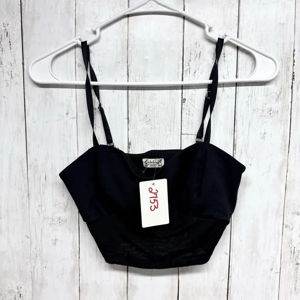 Free‎ People Top Women Size XS Black Adjustable Spaghetti Strap Crop Sheer Trim - Image 6