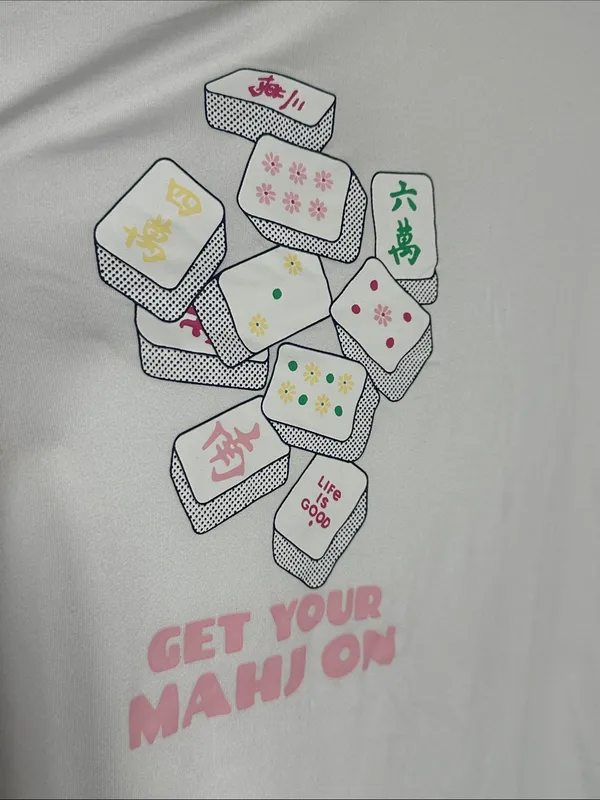 NEW Life Is Good White Tee Mahjong Tile Graphic Sleep Top Get Your Mahj On - Image 4