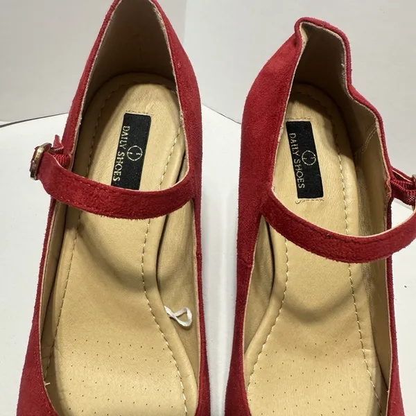 Daily Mary Jane Pumps High‎ Heels Dress Shoes Red Suede 8.5 Party Retro Pumps - Image 3