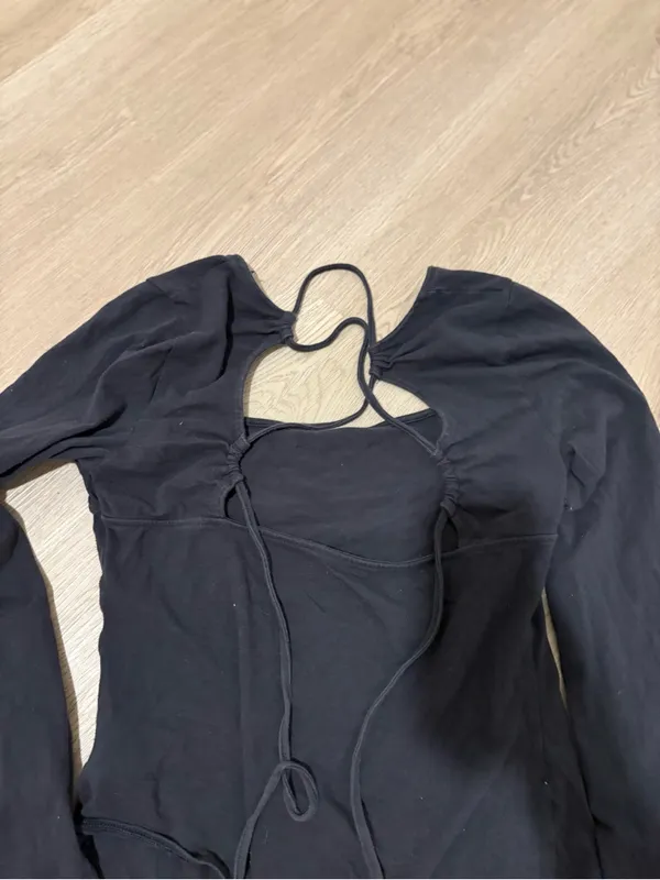 American Eagle Outfitters Black Long-Sleeve Strappy Back Bodysuit - Image 2