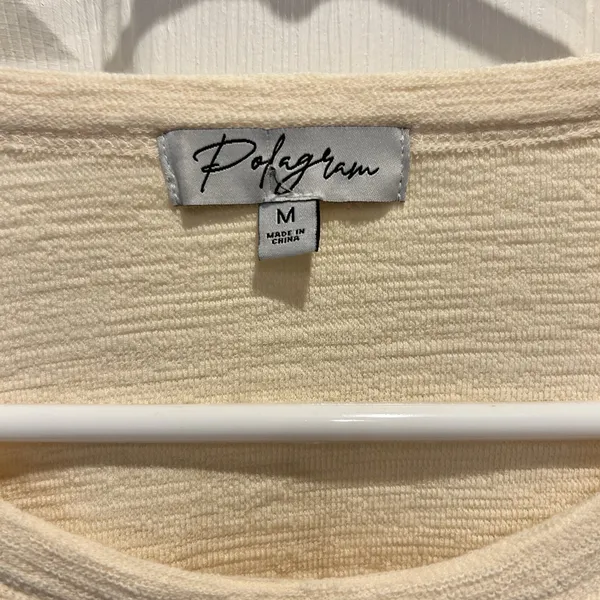 Polagram Cream Textured Puff Sleeve Top with Floral Contrast Cuffs M Cottagecore - Image 4
