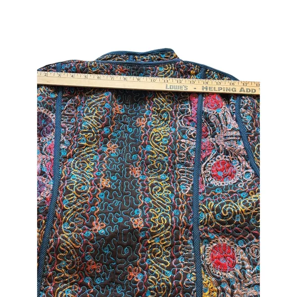 Quilted Embroidered Jacket Boho Artisan Coat Multicolor Statement Piece Multiple Size M - Image 5