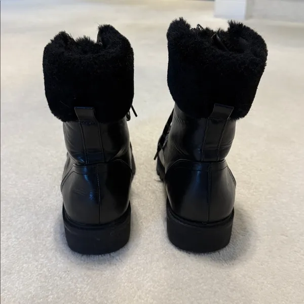 Black Fur Trim Combat Laced Boots - Image 5