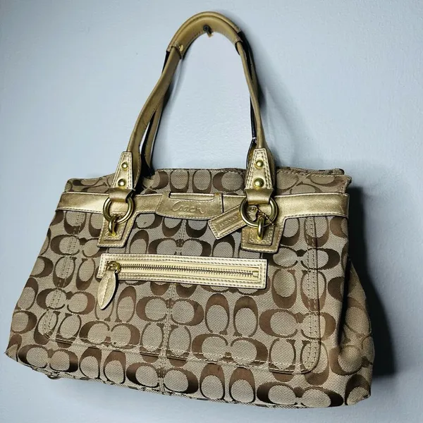 COACH Women's Brown Penelope Signature Leather Duffle Hobo Shoulder Handbag - Image 4