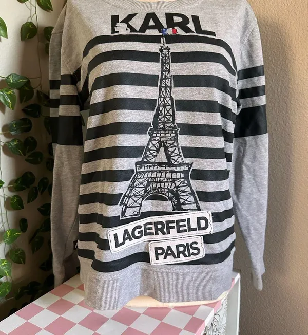 Karl Lagerfeld Gray and Black Eiffel Tower Sweater - Image 2