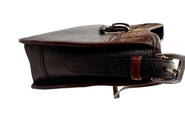 Vintage Brighton Leather Emma Shoulder Bag Black & Brown Croc Embossed with Bow - Image 7
